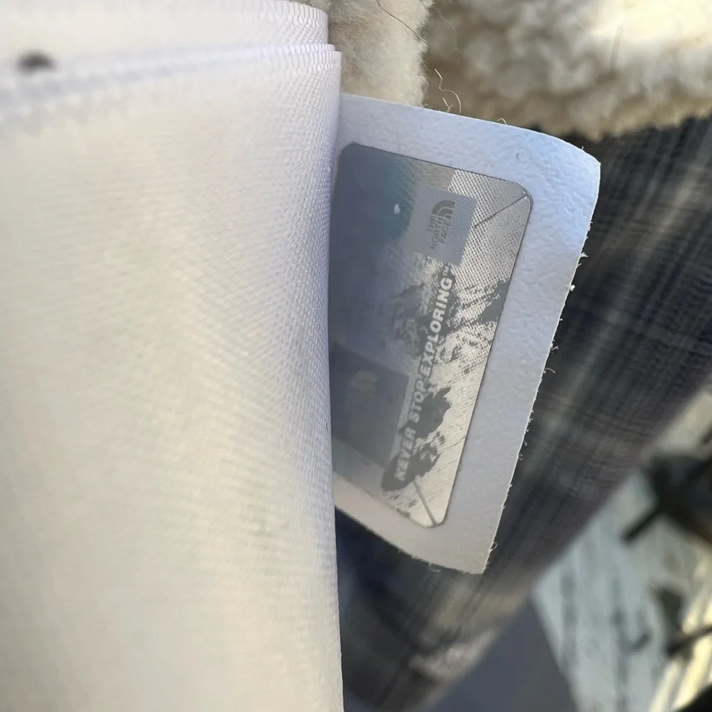 North Face Navy Blue Plaid Sherpa-Lined Hooded Jacket - Picture 6 of 6